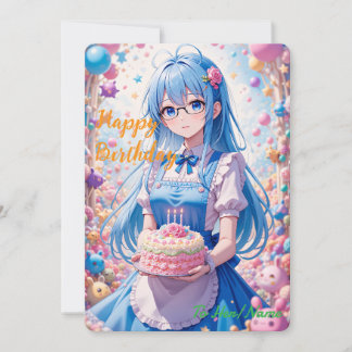 Anime Girl And Kawaii Cake Celebration Card