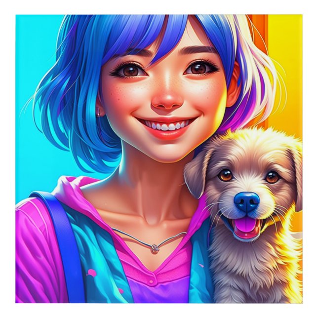 Anime Girl and Puppy Dog   Acrylic Print (Front)