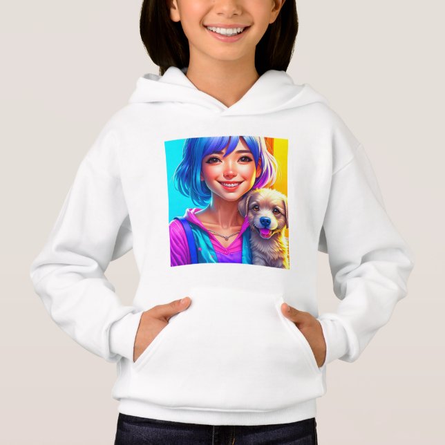 Anime Girl and Puppy Dog   Hoodie (Front)