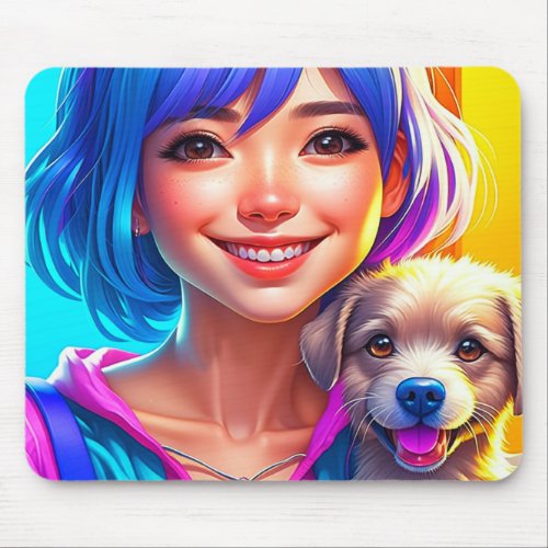 Anime Girl and Puppy Dog   Mouse Pad