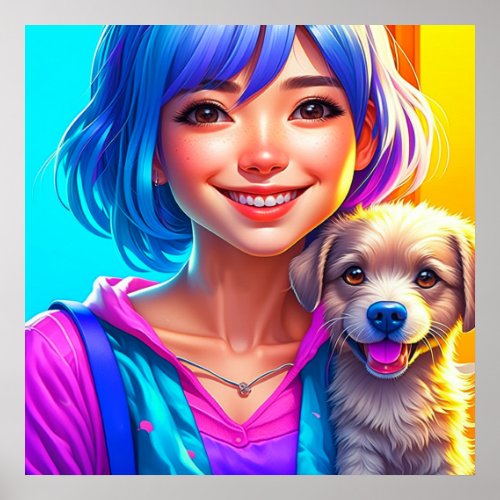 Anime Girl and Puppy Dog   Poster