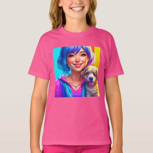 Anime Girl and Puppy Dog   T_Shirt