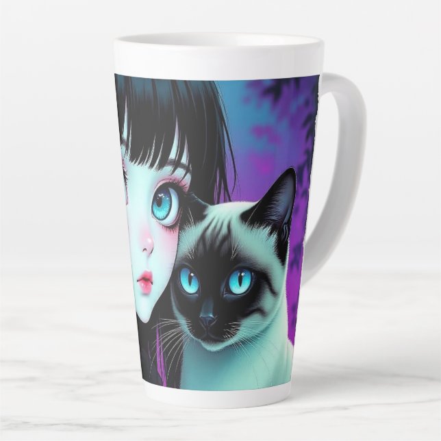  Anime Girl and Siamese Cat  Latte Mug (Right Angle)
