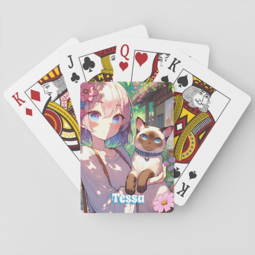 Anime Girl and Siamese Cat  Playing Cards