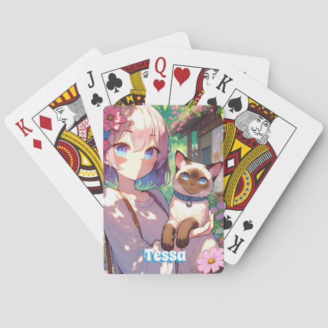 Anime Girl and Siamese Cat  Poker Cards (Back)