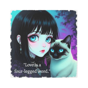 Anime Girl and Siamese Cat Quote Metal Print