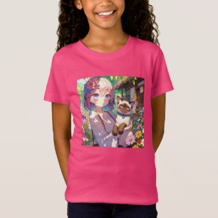 Anime Girl and Siamese Cat T-Shirt
