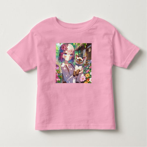 Anime Girl and Siamese Cat  Toddler T_shirt