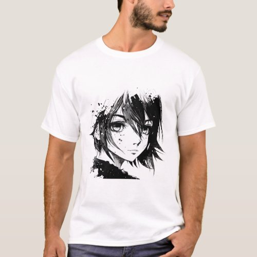 Anime Girl Anime Eyes Ink Art Sketch Drawing for G T_Shirt