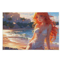 Anime girl at the beach.