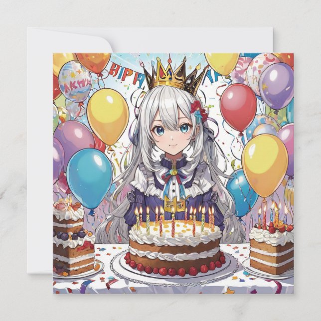  Anime girl B birthday flat card (Front)