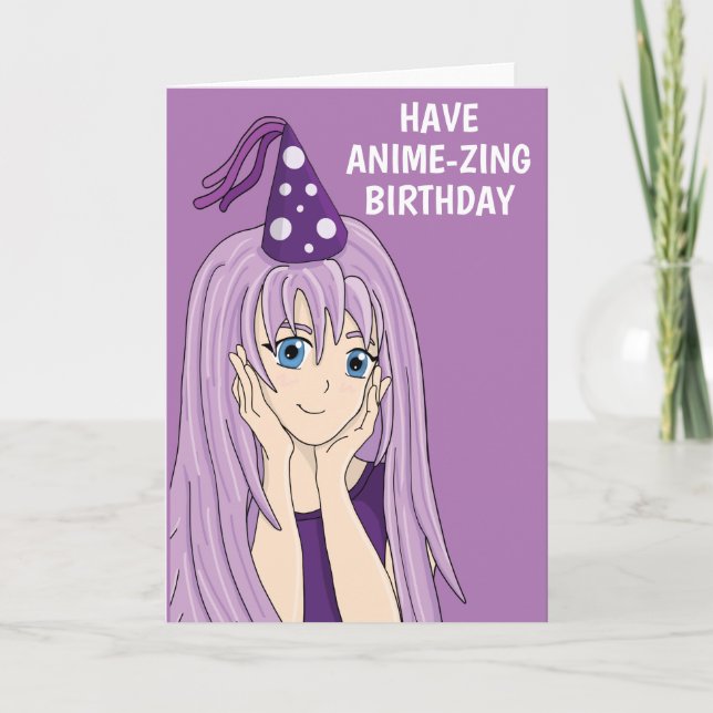 Anime Girl Birthday Card (Front)