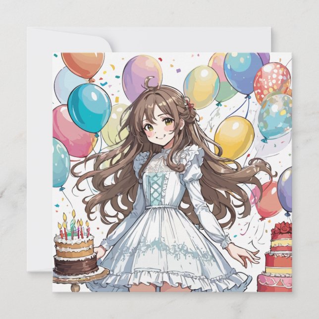 Anime girl birthday E Invitation (Front)