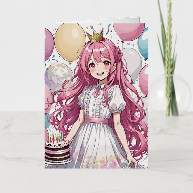 Anime girl birthday Foil Greeting Card  (Front)