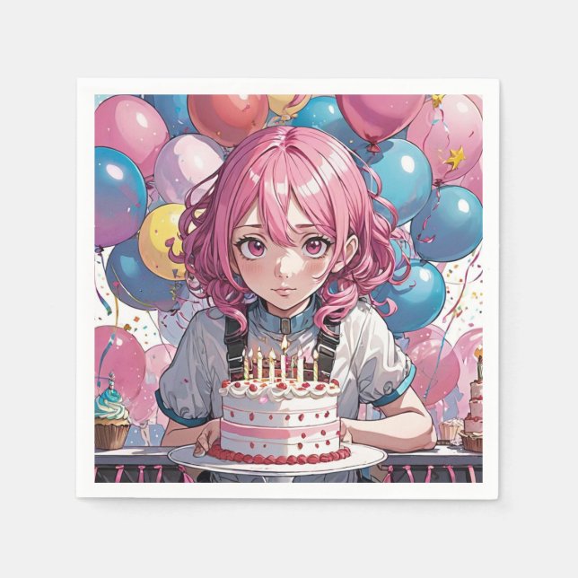 Anime Girl Birthday Napkins (Front)