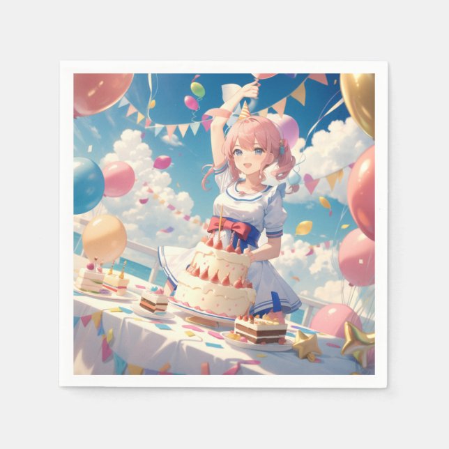 Anime Girl Birthday Napkins (Front)