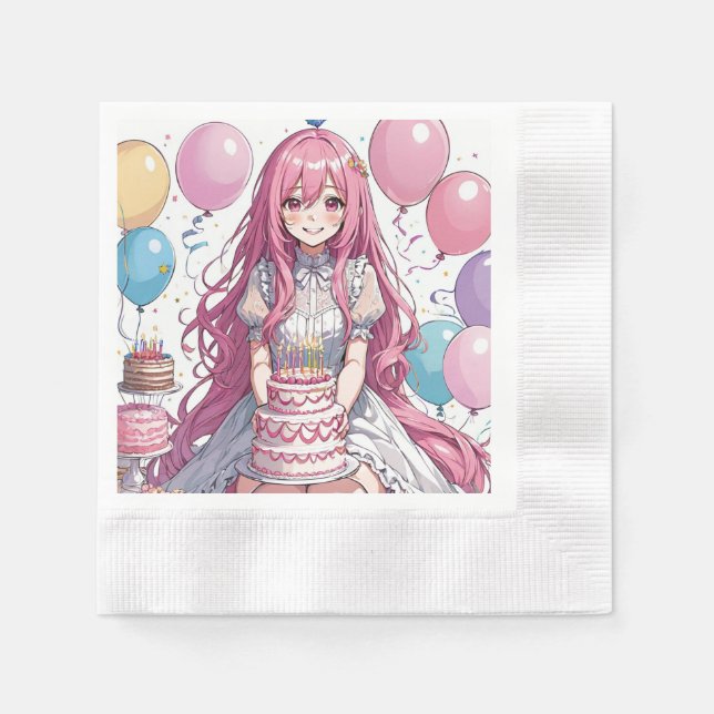 Anime girl Birthday Napkins (Front)