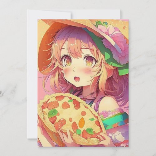Anime Girl Birthday Pizza Party  Invitation