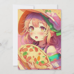 Anime Girl Birthday Pizza Party Invitation