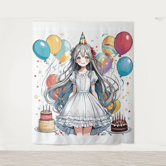 Anime girl Birthday  Tapestry (Front)