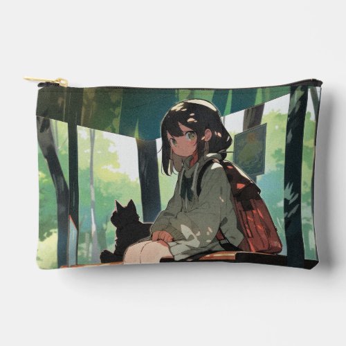 Anime girl bus stop design  accessory pouch