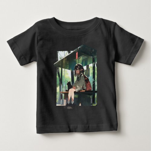 Anime girl bus stop design baby T_Shirt