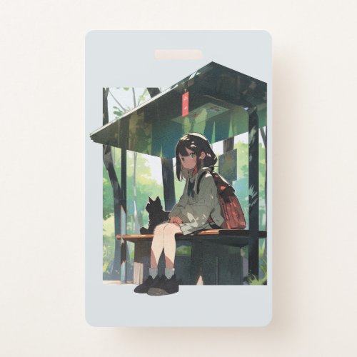 Anime girl bus stop design badge