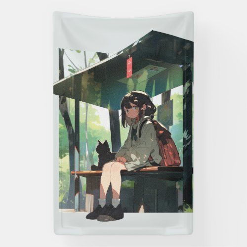 Anime girl bus stop design banner