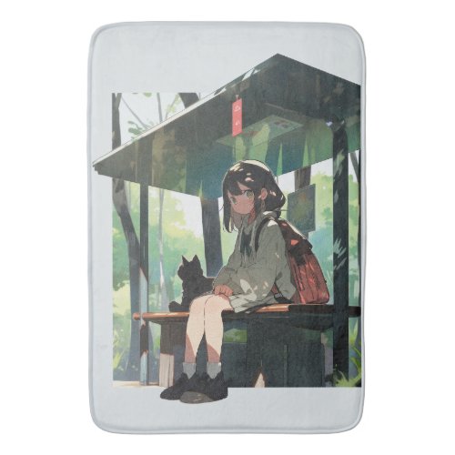 Anime girl bus stop design bath mat