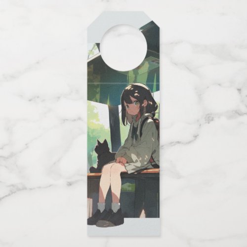 Anime girl bus stop design bottle hanger tag