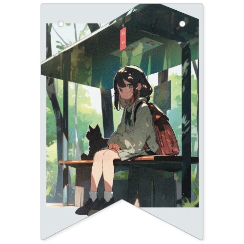 Anime girl bus stop design bunting flags