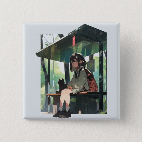 Anime girl bus stop design button