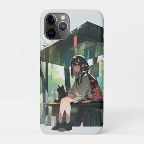 Anime girl bus stop design iPhone 11 pro case