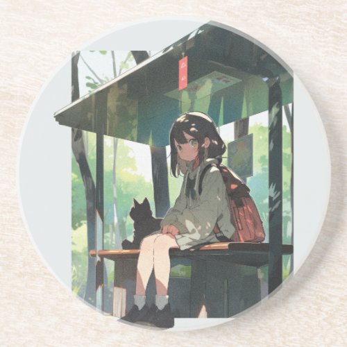 Anime girl bus stop design coaster