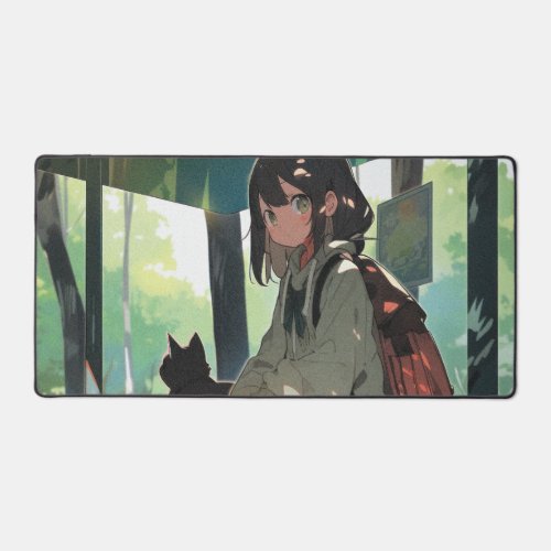 Anime girl bus stop design desk mat