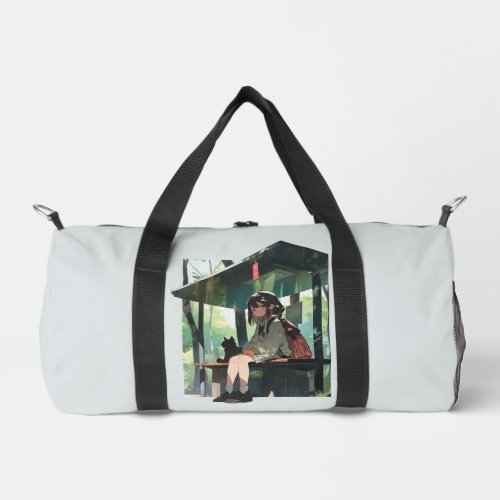 Anime girl bus stop design duffle bag
