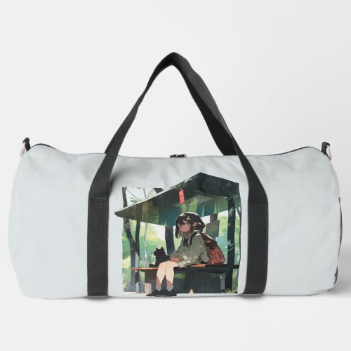 Anime girl bus stop design duffle bag