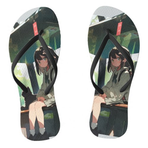 Anime girl bus stop design flip flops