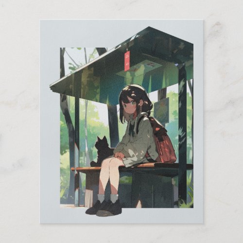 Anime girl bus stop design flyer