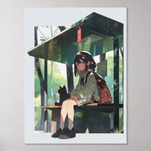 Anime girl bus stop design foil prints