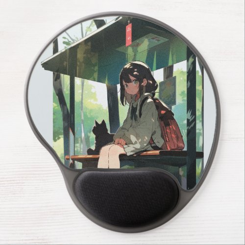 Anime girl bus stop design gel mouse pad