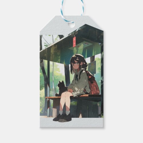 Anime girl bus stop design gift tags