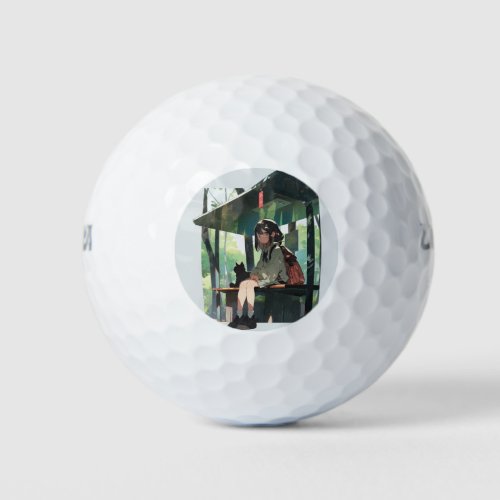Anime girl bus stop design golf balls