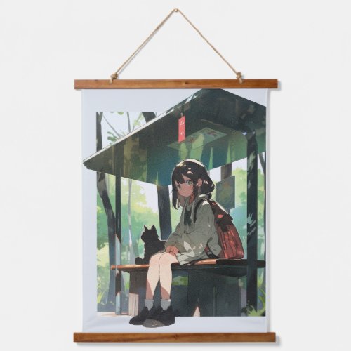 Anime girl bus stop design hanging tapestry