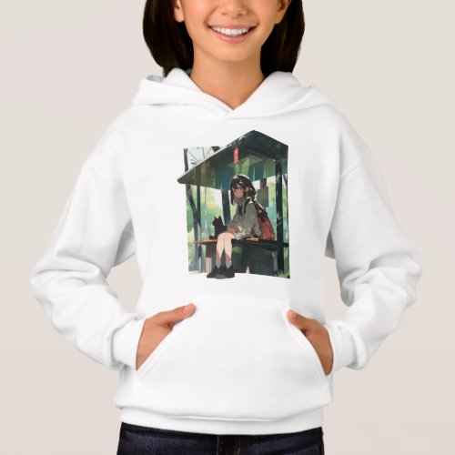 Anime girl bus stop design hoodie