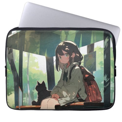 Anime girl bus stop design laptop sleeve