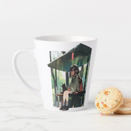 Anime girl bus stop design latte mug