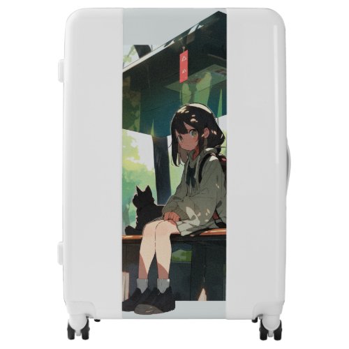 Anime girl bus stop design luggage