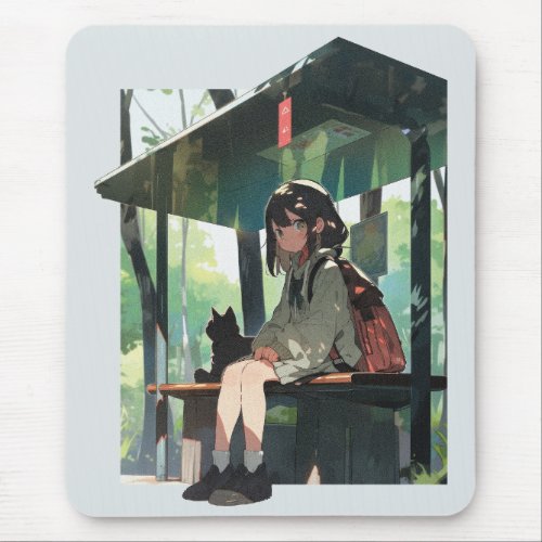 Anime girl bus stop design mouse pad