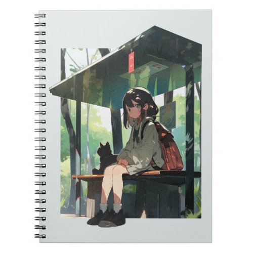Anime girl bus stop design notebook